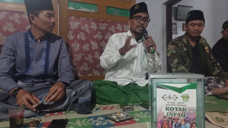 Ahmad Subeki Al Kalibek, wakil ketua NU Care-Lazisnu saat sosialisasi Kotak Infaq (Koin) NU CARE-LAZISNU Cabang Ponorogo di acara MDS Rijalul Ansor PAC GP Ansor Balong