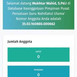 Dashboard Simas Pergunu yang mencantumkan nomor anggota Pergunu yang telah mendapatkan persetujuan admin